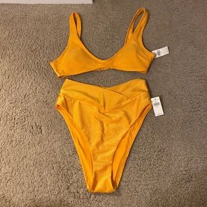 Aerie ribbed shine crossover high cut bikini set M